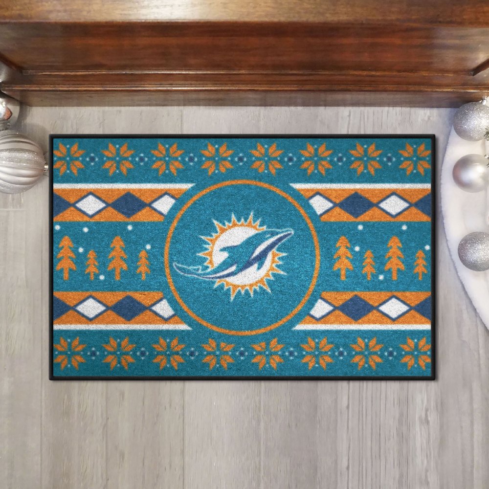 Miami Dolphins Holiday Sweater Starter Mat Accent Rug - 19in. x 30in.