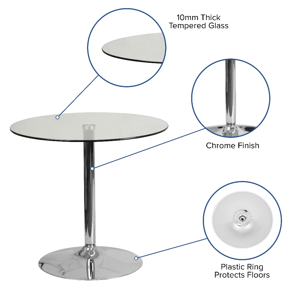 Round glass table store with chrome base