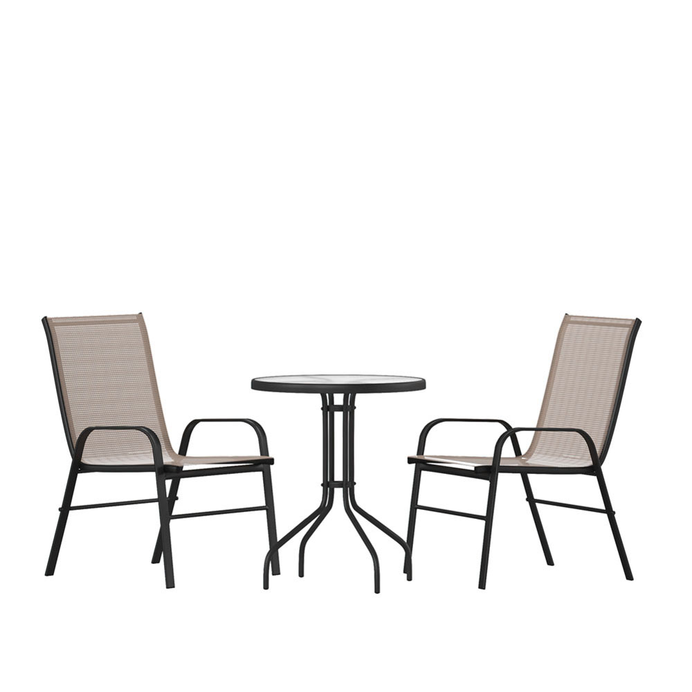 Round tempered glass patio table and chairs hot sale