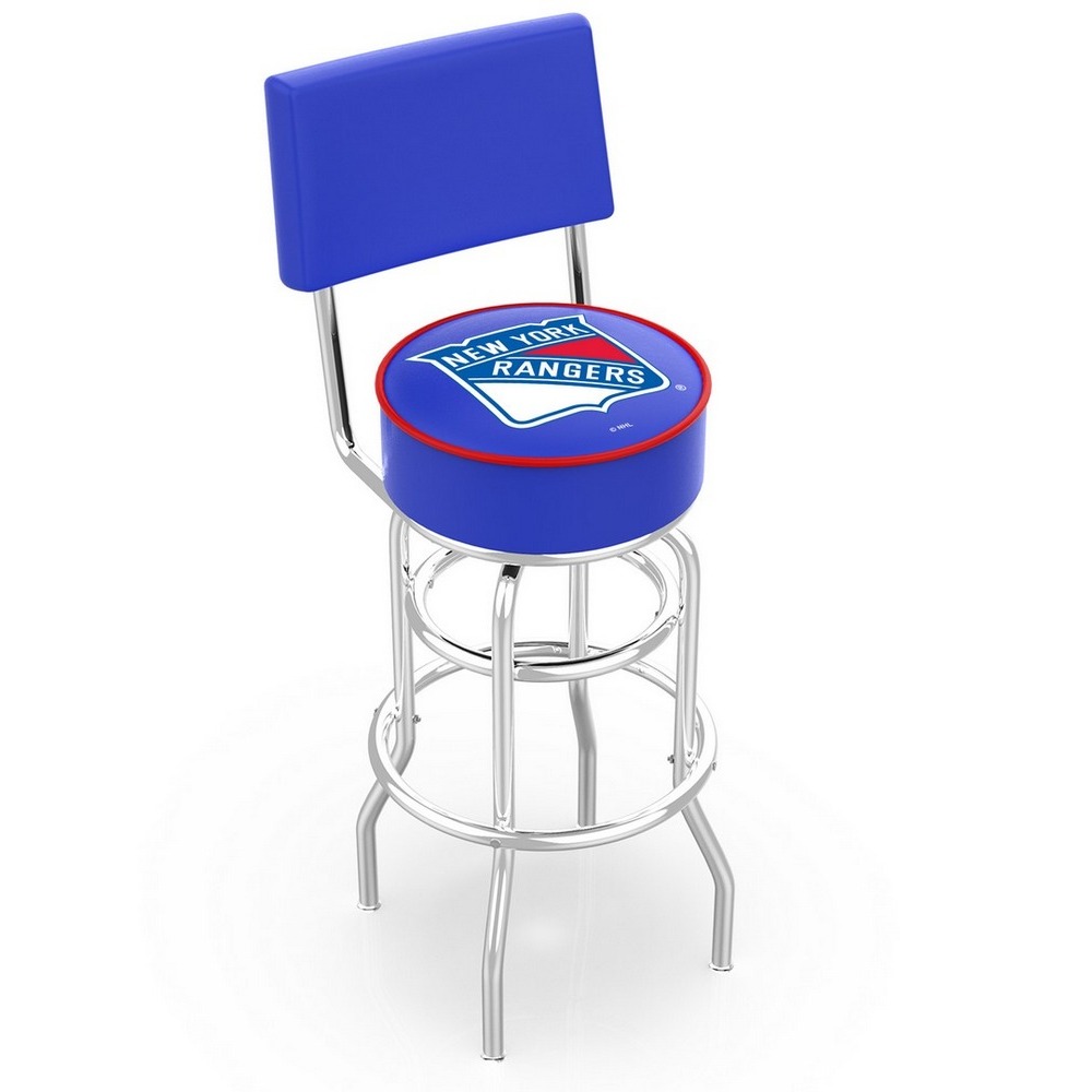 L7C4 - Chrome Double Ring New York Rangers Swivel Bar Stool with a Back ...