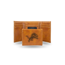 Lions Laser Engraved Brown Trifold Wallet