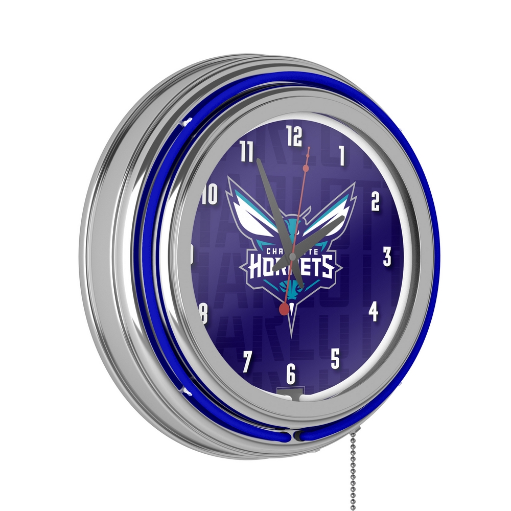 NBA Chrome Double Rung Neon Clock - City - Charlotte Hornets