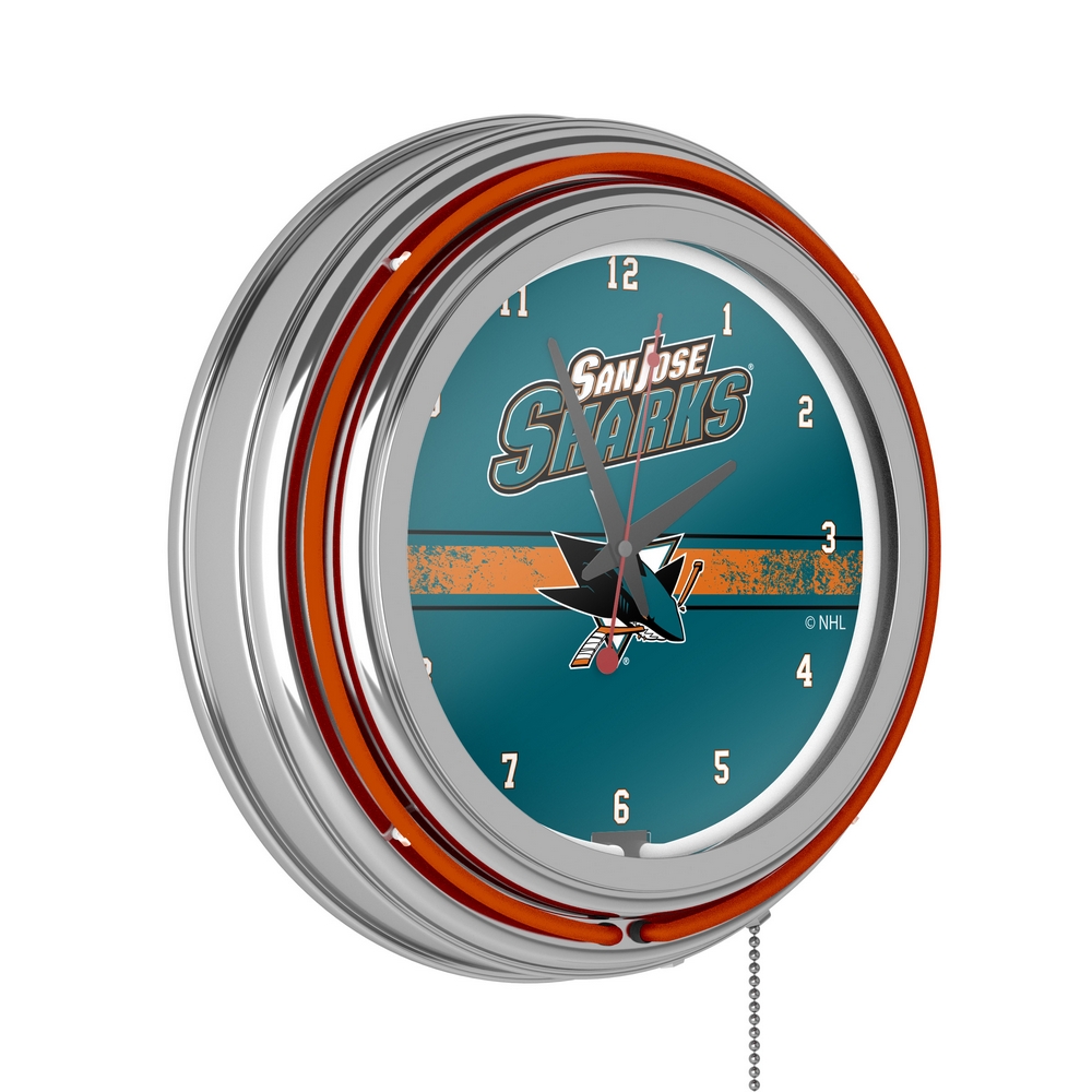 NHL Chrome Double Rung Neon Clock - San Jose Sharks