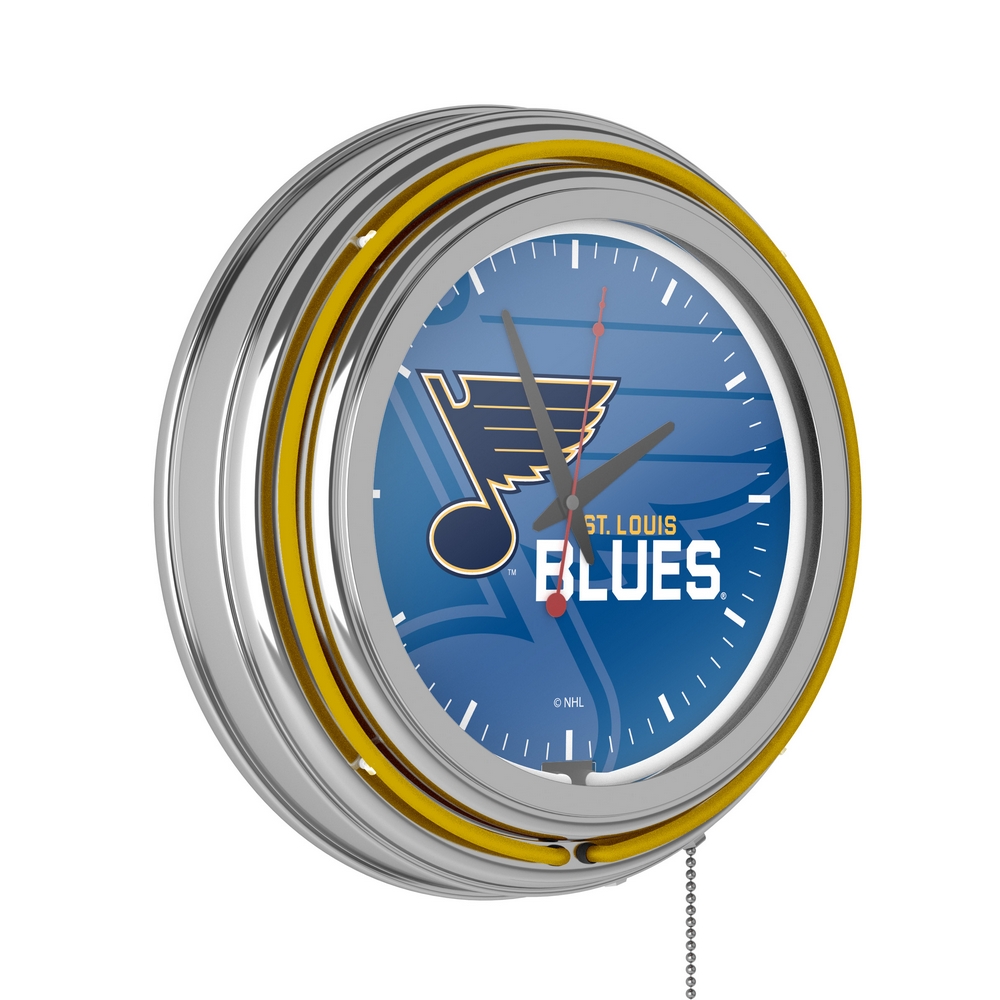 NHL Chrome Double Rung Neon Clock - Watermark - St. Louis Blues