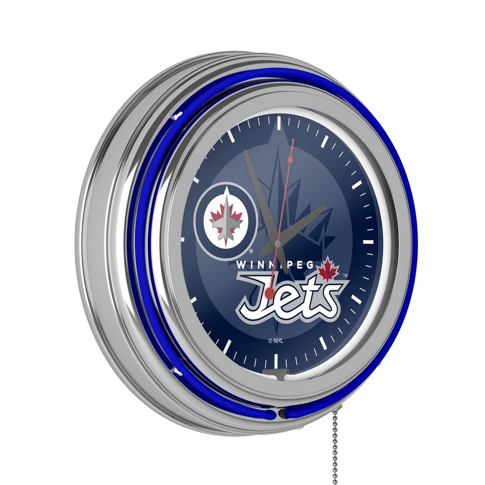 NHL Chrome Double Rung Neon Clock - Watermark - Winnipeg Jets